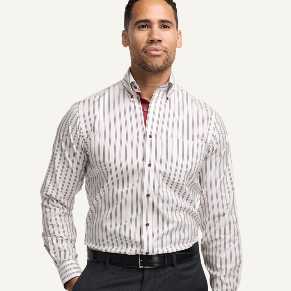 NEW! PAUL FREDRICK Men’s Striped Dress Shirt 18X35 No Iron Cotton - Picture 3 of 15